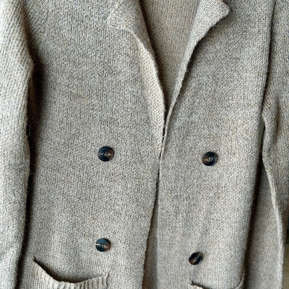 Classic Sugar Rain Brown Tweed Knit Double Breasted Ltweight Sweater Cardigan